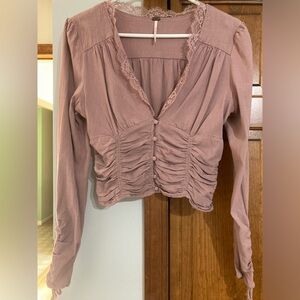 Free People Ruched Lace Trim Blouse M Medium